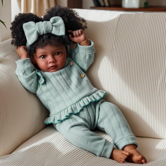 🆕20Inch Black Baby Girl Dolls Soft Vinyl and Cloth Body with Feeding Kit - Picture 5 of 7